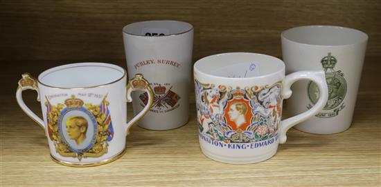 A Laura Knight commemorative mug and three other similar mugs